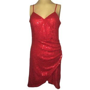 Sequin Red Ruched Wrap Cami Dress Size M New with Tags